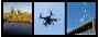 v.l.n.r.: Mit einer Drohne gemachte Aufnahme, Drohne im Einsatz, Luftballons über einer Schule