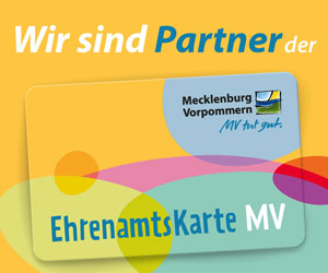 Die Ehrenamtskarte MV auf gelbem Hintergrund. Darüber steht 
